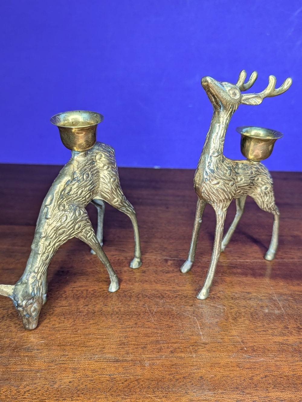 Vintage Pair Of Brass Deer Candlestick Holders